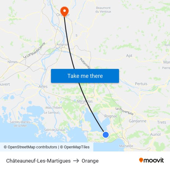 Châteauneuf-Les-Martigues to Orange map