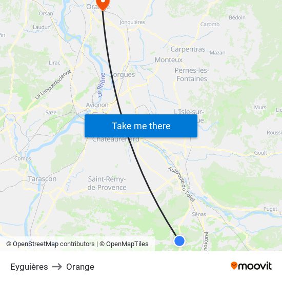 Eyguières to Orange map
