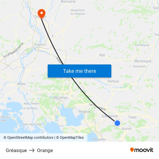 Gréasque to Orange map