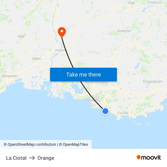 La Ciotat to Orange map