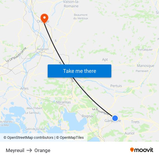 Meyreuil to Orange map