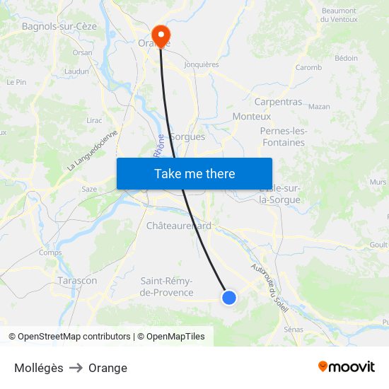 Mollégès to Orange map
