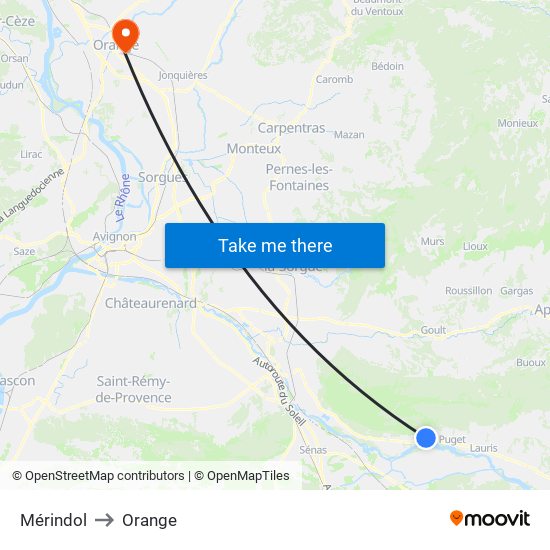Mérindol to Orange map