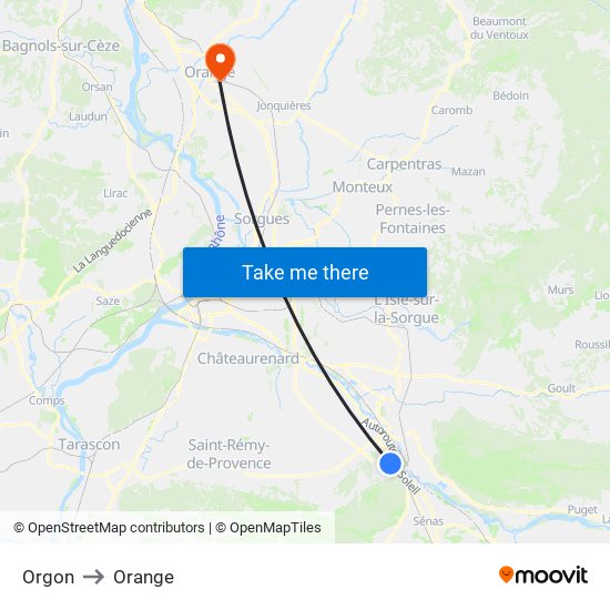 Orgon to Orange map