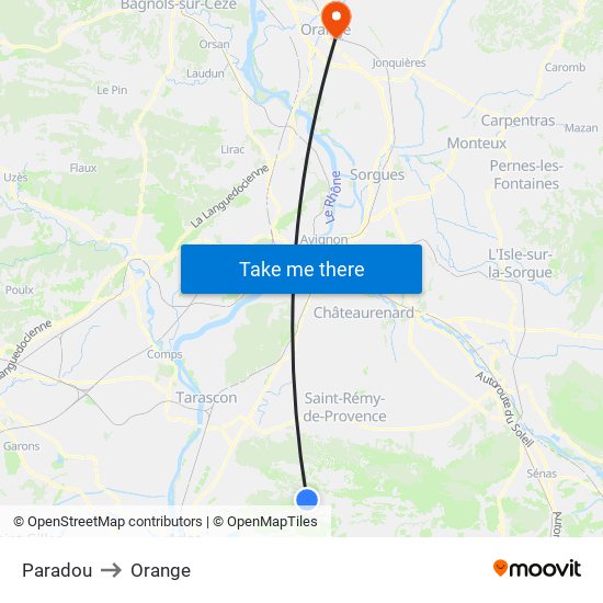 Paradou to Orange map