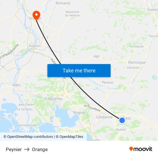 Peynier to Orange map