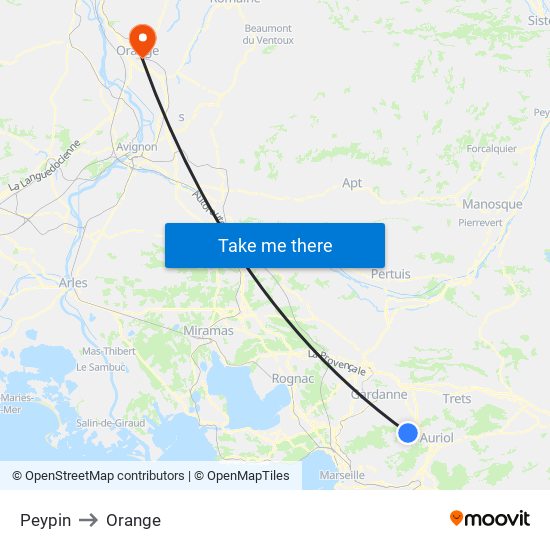 Peypin to Orange map