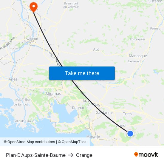 Plan-D'Aups-Sainte-Baume to Orange map