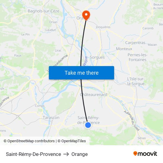 Saint-Rémy-De-Provence to Orange map