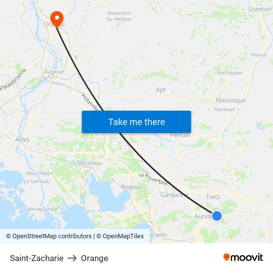 Saint-Zacharie to Orange map