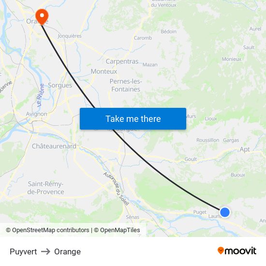 Puyvert to Orange map