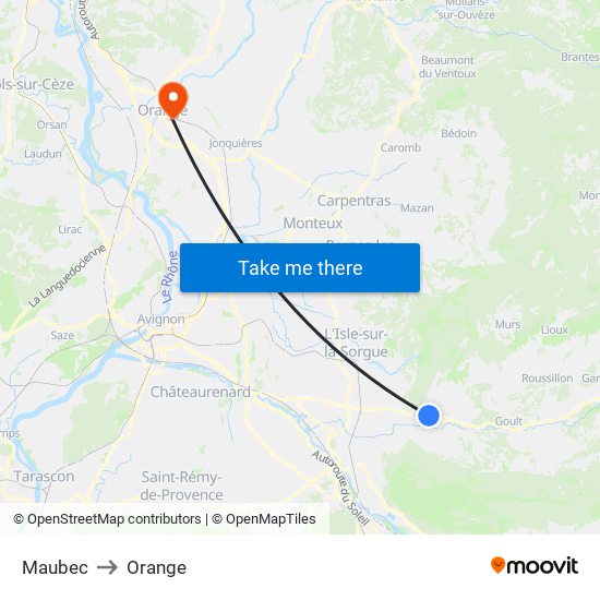 Maubec to Orange map