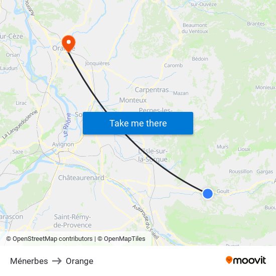 Ménerbes to Orange map