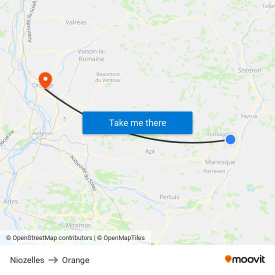 Niozelles to Orange map