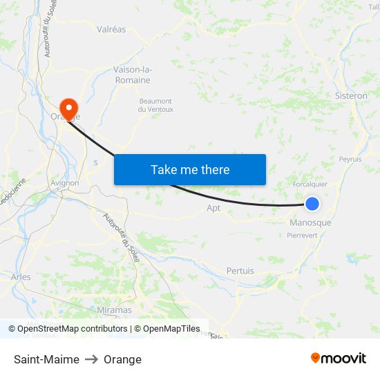 Saint-Maime to Orange map