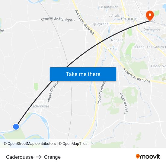 Caderousse to Orange map