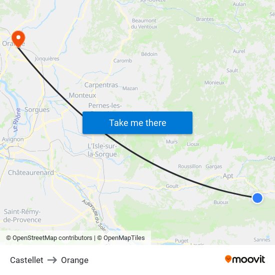 Castellet to Orange map