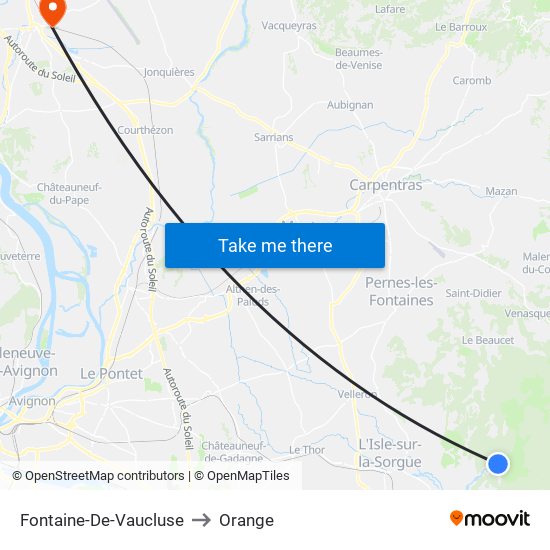 Fontaine-De-Vaucluse to Orange map