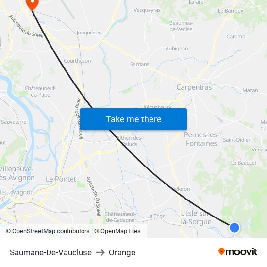 Saumane-De-Vaucluse to Orange map