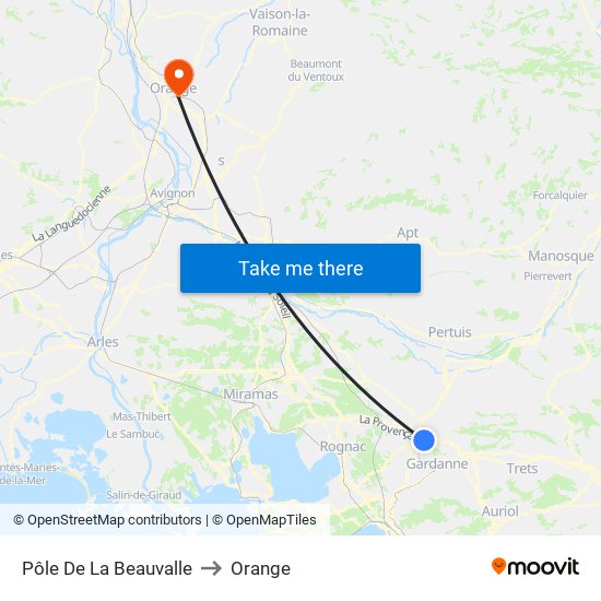 Pôle De La Beauvalle to Orange map