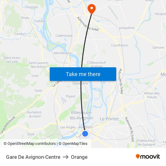 Gare De Avignon-Centre to Orange map