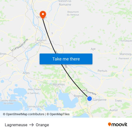 Lagremeuse to Orange map