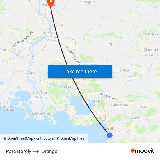 Parc Borély to Orange map