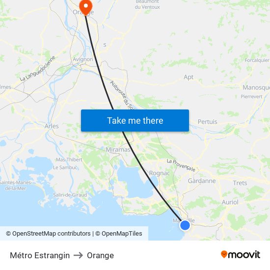 Métro Estrangin to Orange map