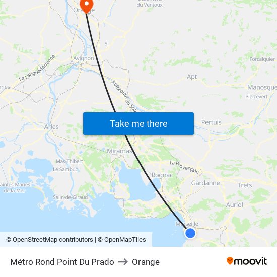 Métro Rond Point Du Prado to Orange map