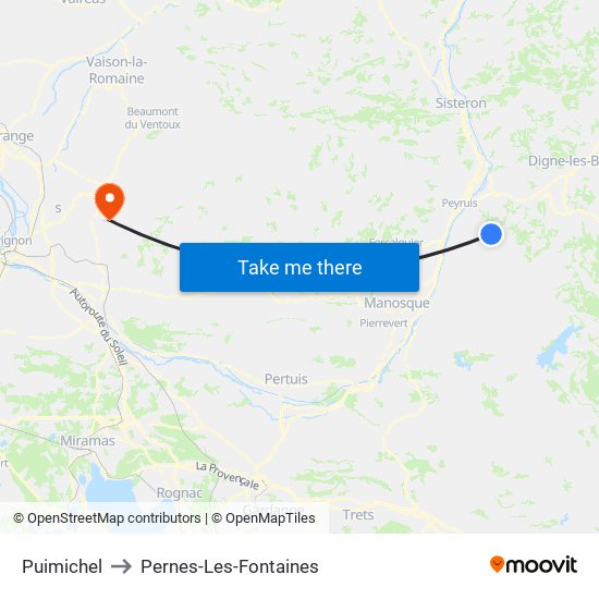 Puimichel to Pernes-Les-Fontaines map