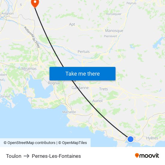 Toulon to Pernes-Les-Fontaines map