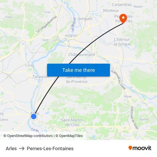 Arles to Pernes-Les-Fontaines map