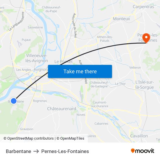 Barbentane to Pernes-Les-Fontaines map