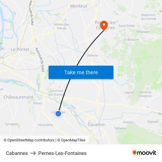 Cabannes to Pernes-Les-Fontaines map