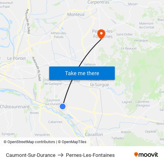 Caumont-Sur-Durance to Pernes-Les-Fontaines map