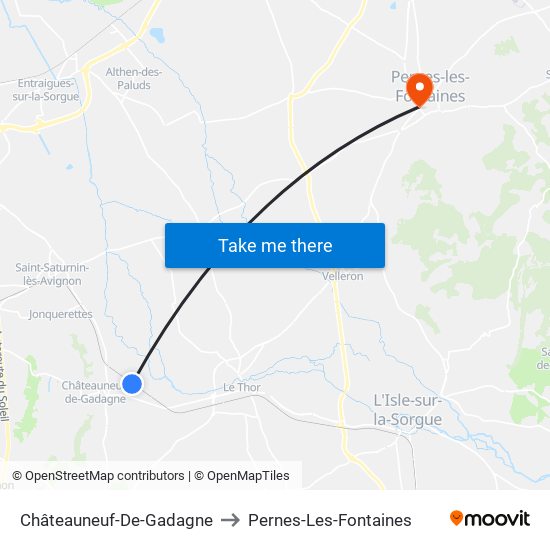 Châteauneuf-De-Gadagne to Pernes-Les-Fontaines map