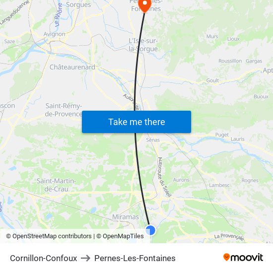 Cornillon-Confoux to Pernes-Les-Fontaines map