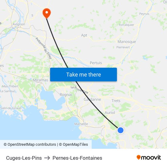 Cuges-Les-Pins to Pernes-Les-Fontaines map