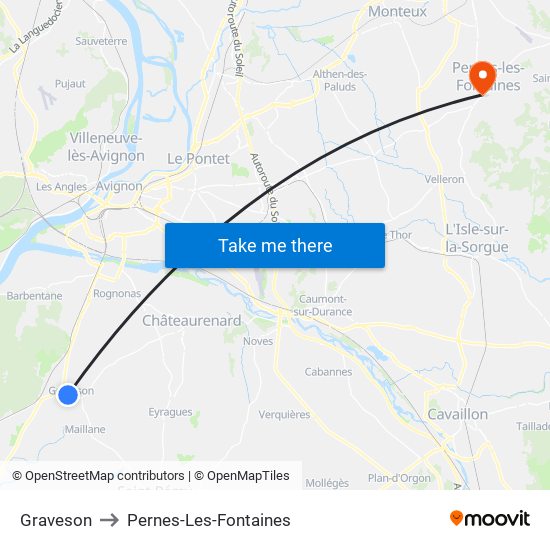 Graveson to Pernes-Les-Fontaines map