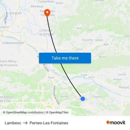 Lambesc to Pernes-Les-Fontaines map