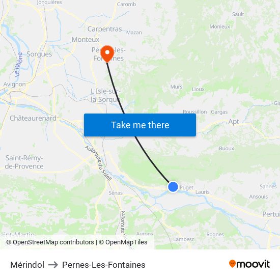 Mérindol to Pernes-Les-Fontaines map