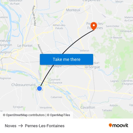 Noves to Pernes-Les-Fontaines map