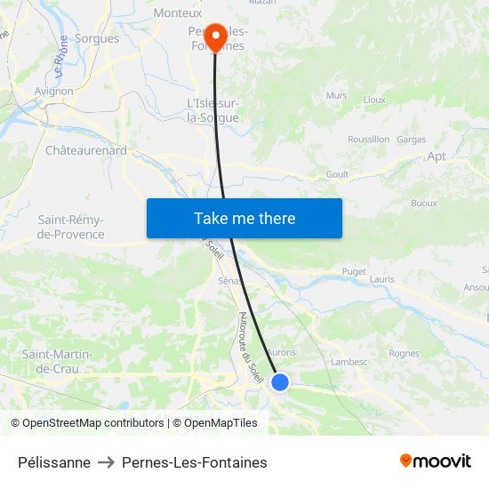 Pélissanne to Pernes-Les-Fontaines map