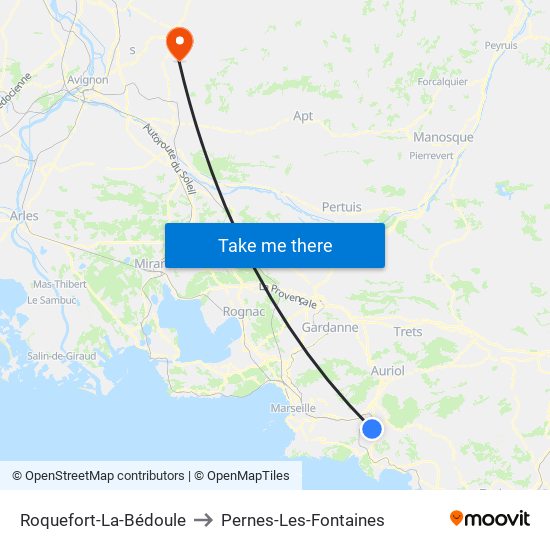 Roquefort-La-Bédoule to Pernes-Les-Fontaines map