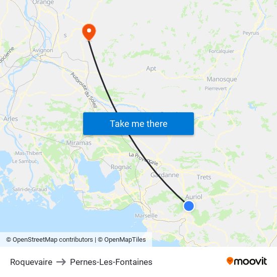 Roquevaire to Pernes-Les-Fontaines map