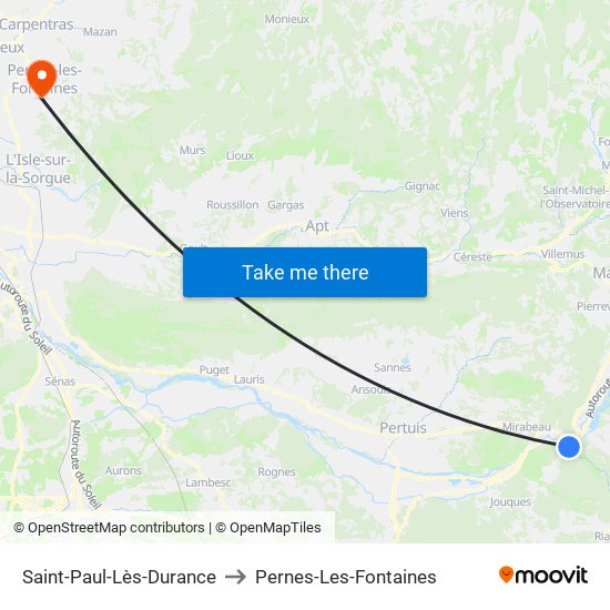 Saint-Paul-Lès-Durance to Pernes-Les-Fontaines map