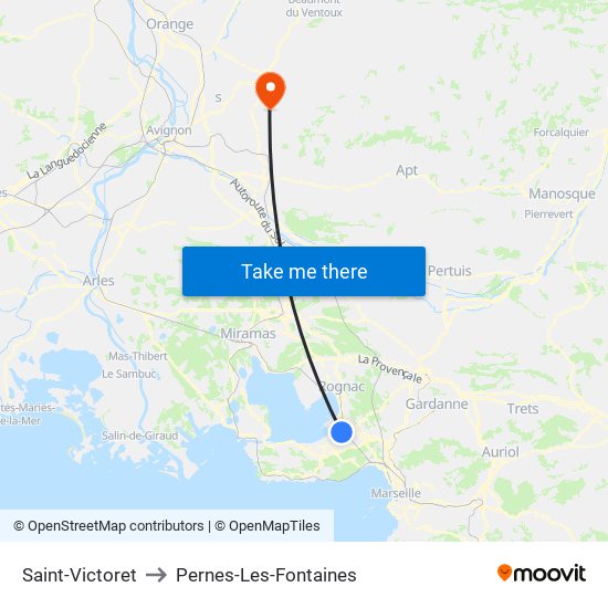 Saint-Victoret to Pernes-Les-Fontaines map