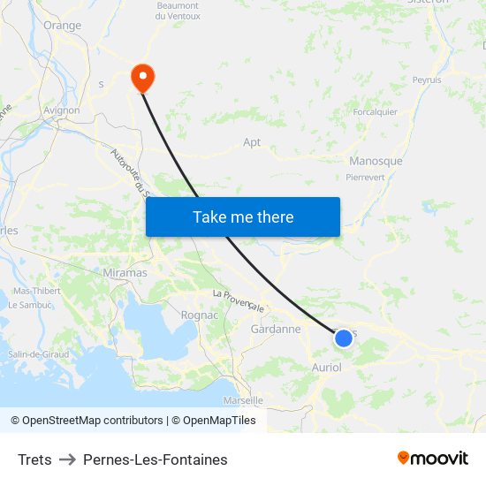 Trets to Pernes-Les-Fontaines map