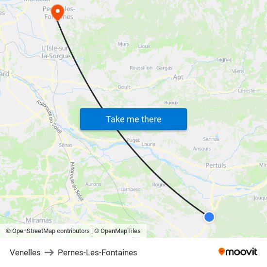 Venelles to Pernes-Les-Fontaines map