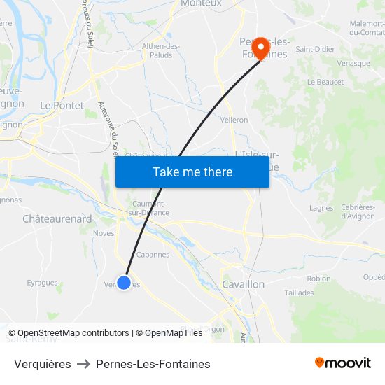 Verquières to Pernes-Les-Fontaines map